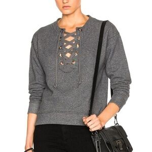 MOTHER Gray Lace-Up Sweatshirt